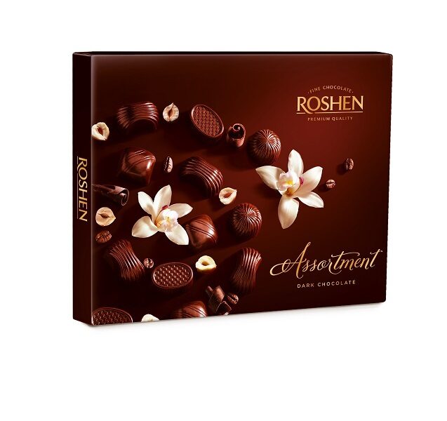 Konfekšu kārba ROSHEN Asorti, tumšās šokolādes konfektes ar pildījumu, 154g