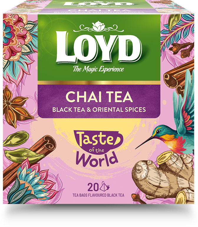Aromatizēta melnā tēja LOYD Pyramids Chai ar kanēli, ingveru un kardamonu, 20 x 1,8g
