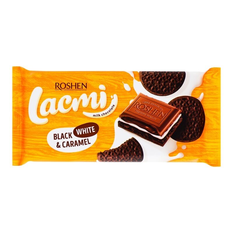 Piena šokolāde ROSHEN Lacmi Black, White&Caramel, 100g