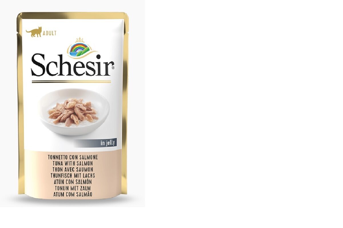 Konservi kaķiem SCHESIR, tuncis un lasis želejā, 85g