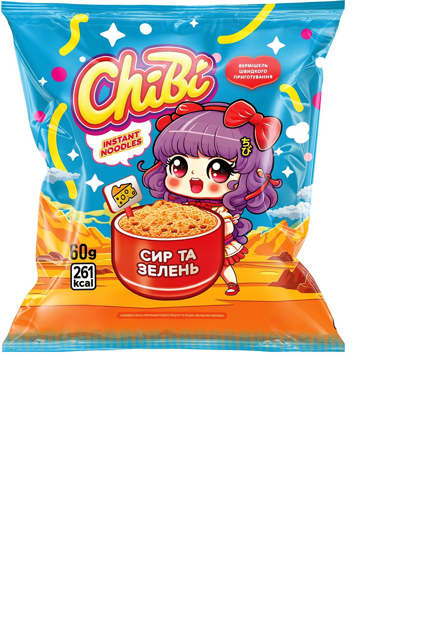 Ātri pagatavojamas nūdeles CHIBI ar siera un zaļumu garšu, 60g