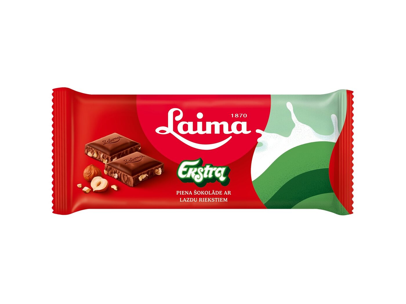 Piena šokolāde LAIMA Ekstra, ar lazdu riekstiem, 90g