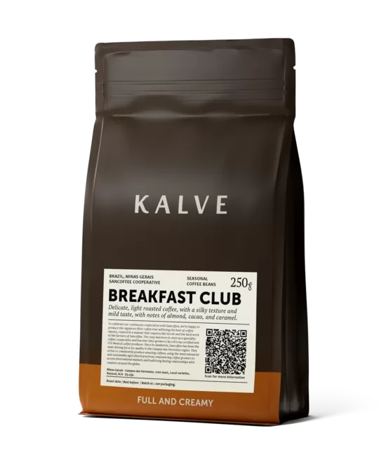 Kalve Breakfast Club - Dabiskā pārstrāde (Filtra grauzdējums) kafijas pupiņas 250g