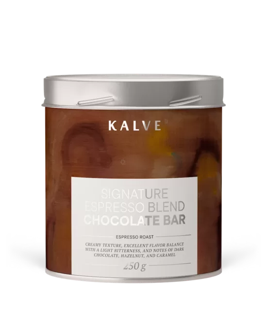 Kalve Chocolate Bar (Espresso grauzdējums) kafijas pupiņas bundža 250g