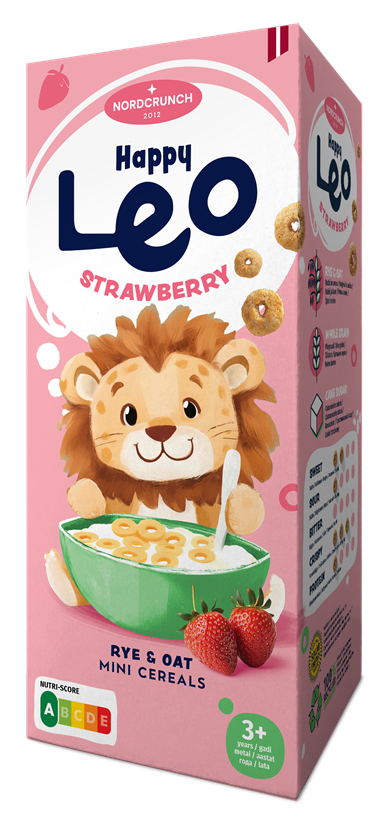 Happy Leo rudzu un auzu pārslas ar zemenēm, 150g