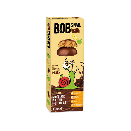 Ābolu-bumbieru konfektes piena šokolādē BOB SNAIL, 30g