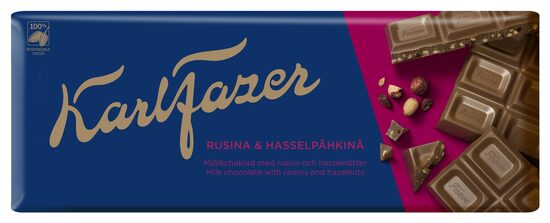 Piena šokolāde KARL FAZER ar rozīnēm un lazdu riekstiem, 200g