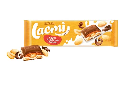 Piena šokolāde ROSHEN Lacmi ar zemesriekstiem un karameli, 295g