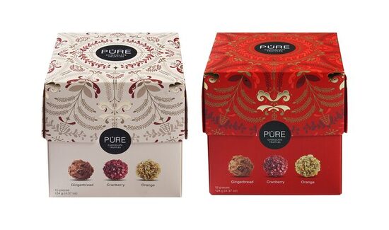 Piena šokolādes un šokolādes trifeļu izlase "Ziemas kubs" 124g, PURE