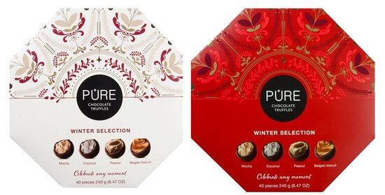Piena šokolādes un šokolādes trifeļu izlase "Ziemas astoņstūris" 240g PURE
