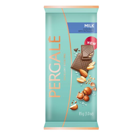 Piena šokolāde PERGALE ar riekstiem un sāli, 85g