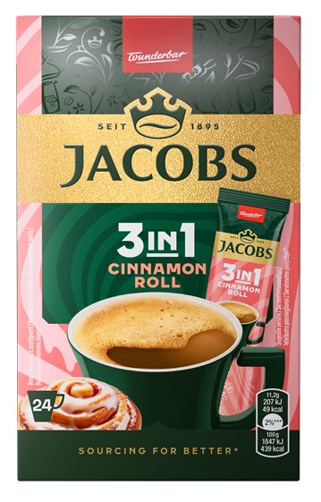 Šķīstošais kafijas dzēriens JACOBS 3in1 CINNAMON ROLL (24x11.2g), 269g