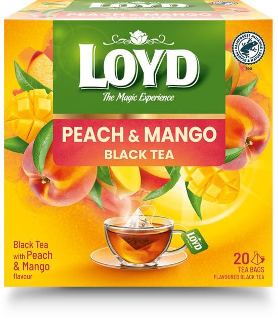 Aromatizēta melnā tēja LOYD ar mango un persiku garšu 20x1,8g (maisiņos)