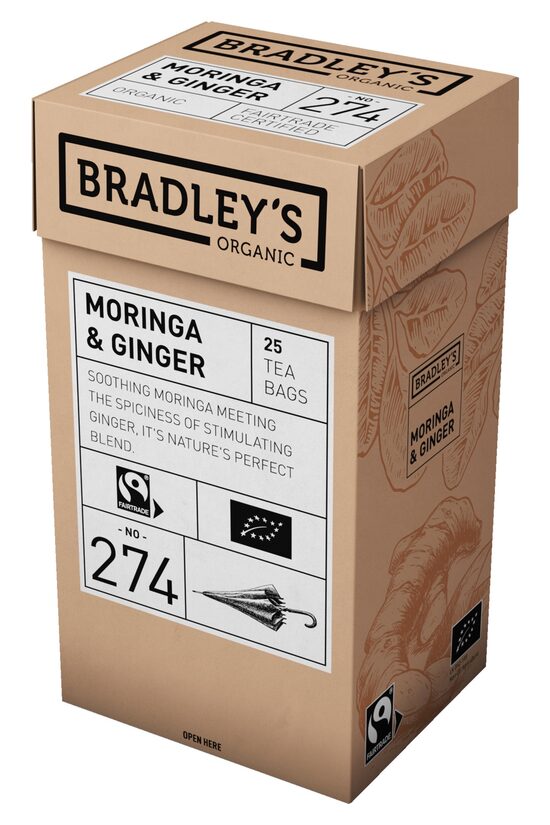 Bioloģiskā tēja BRADLEY'S ar moringu un ingveru, 25gab