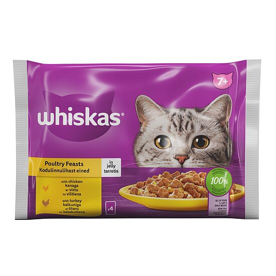 Mitrā barība Whiskas 7+ Mājputnu Gaļas Izlase 4-paka pouch 4x85g