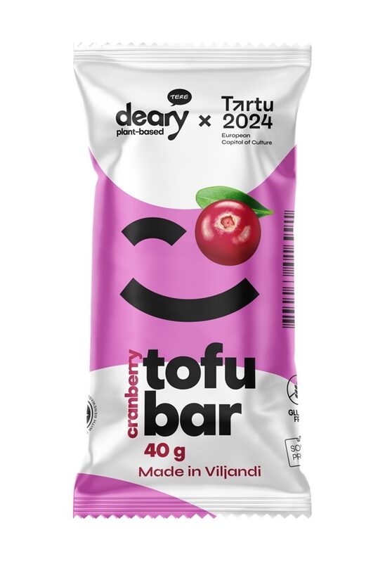 Tofu deserts DEARY ar dzērveņu garšu, kakao glazūrā, 40g