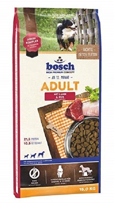 S/b suņiem BOSCH Adult ar jēra gaļu un rīsiem, 15kg