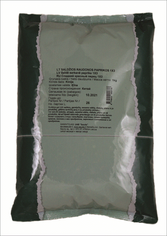 Sarkanā paprika SAUDA, 1x3, 1kg