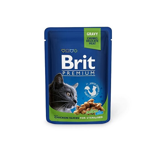 Konservi steril. kaķiem BRIT Premium, ar vistas gabaliņiem, 100g