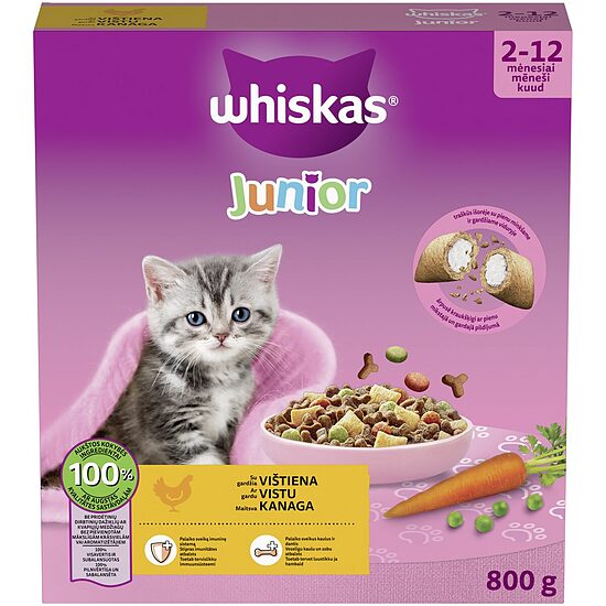 Sausā barība Whiskas Junior ar vistas gaļu  800g NEW