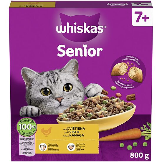 Sausā barība Whiskas Senior ar vistas gaļu kaķiem 800g NEW