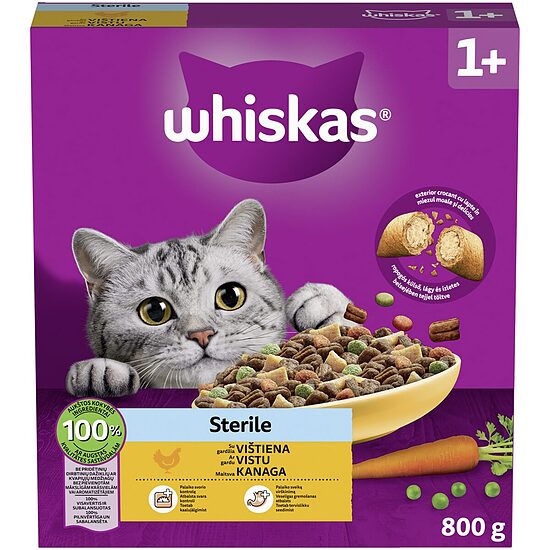 Sausā barība Whiskas Sterile kaķiem 800g NEW