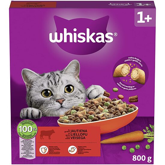 Sausā barība Whiskas ar liellopa gaļu 800g NEW