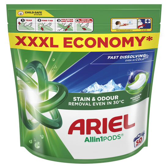 Veļas mazgāšanas kapsulas ARIEL Mountain Spring 50gb