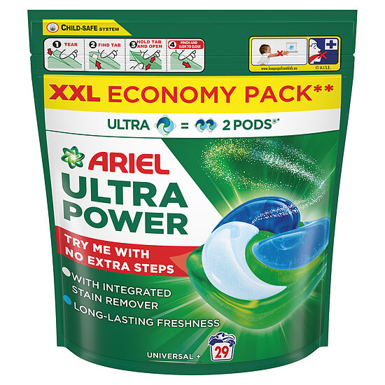 Veļas mazgāšanas kapsulas ARIEL Ultra Power Universal+, 29 gab.