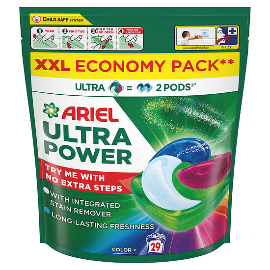 Veļas mazgāšanas kapsulas ARIEL Ultra Power Color+, 29 gab.