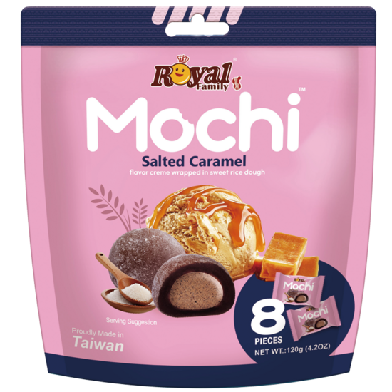 Japāņu rīsu kūka ROYAL FAMILY Mochi, ar sāļo karameli, 120g