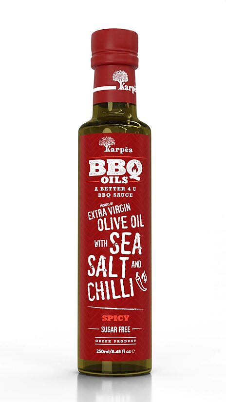 Neapstrādāta augstākā labuma olīveļļa KARPEA BBQ ar jūras sāli un čili, 250ml