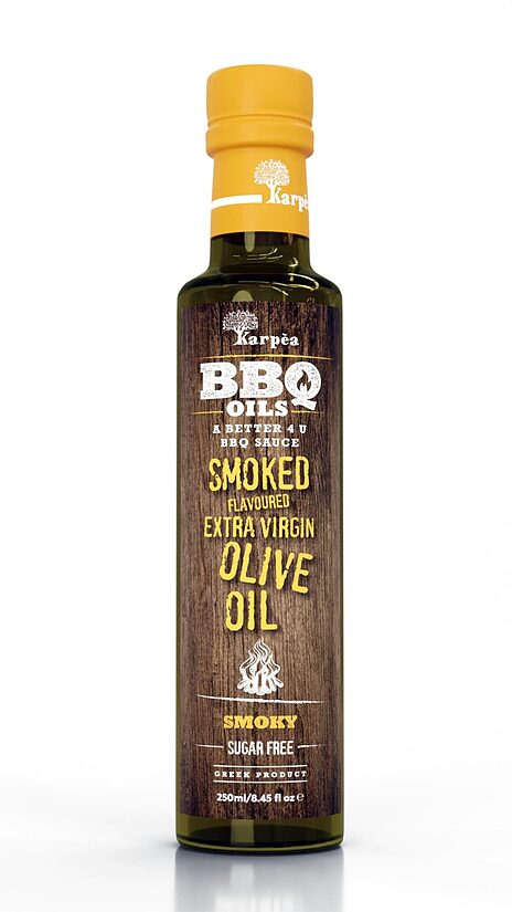 Neapstrādāta augstākā labuma olīveļļa KARPEA BBQ ar kūpinājuma garšu., 250ml