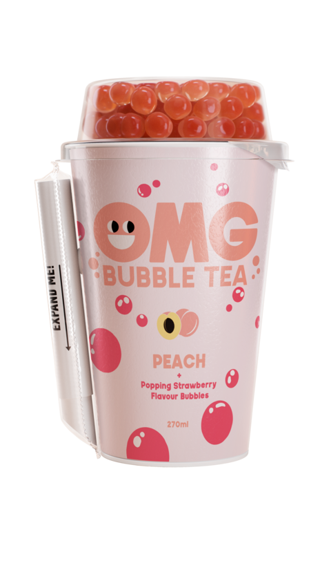 Tējas dzēriens OMG, persiku garša ar zemeņu bumbiņām, 0.27l