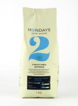 Kafijas pupiņas MONDAYS Nr.2 Arabica un Robusta, viegli grauzdēta, 1kg 85/15