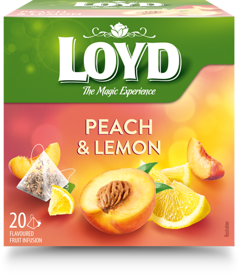 Augļu tēja LOYD Pyramids ar persiku un citronu garšu, 20 x 2g