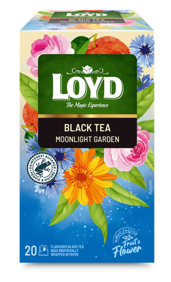 Aromatizēts melnās un zaļās tējas maisījums LOYD Moonlight Garden 20x1,75 g