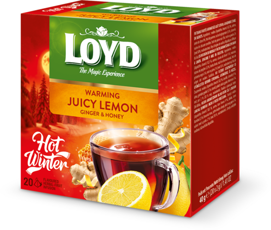 Zāļu tēja LOYD Pyramids ar sildošu efektu Juicy Lemon ar ingveru un medu , 20x2 g