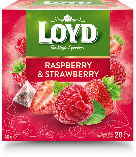 Augļu tēja LOYD Pyramids ar aveņu un zemeņu garšu, 20x2 g