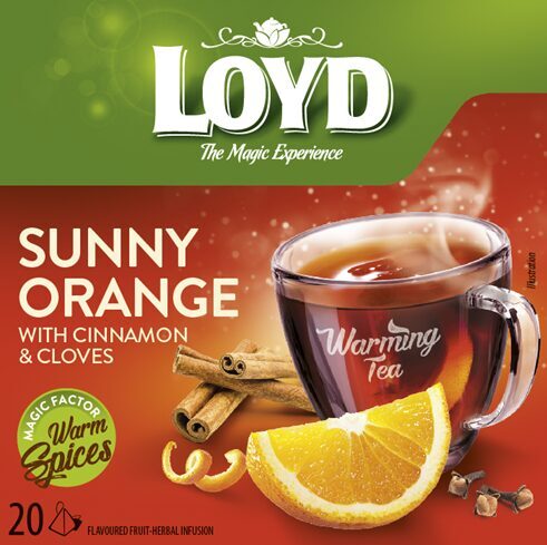Augļu tēja LOYD Pyramids ar sildošu efektu Sunny Orange ar kanēli un krustnagliņām, 20x2 g