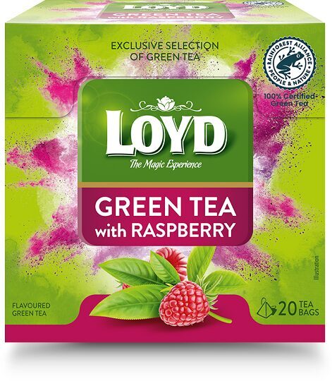 Zaļā tēja LOYD Pyramids ar aveņu garšu 20x1,5g