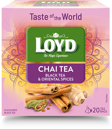 Aromatizēta melnā tēja LOYD Pyramids Chai ar kanēli, ingveru un kardamonu, 20 x 1,8g
