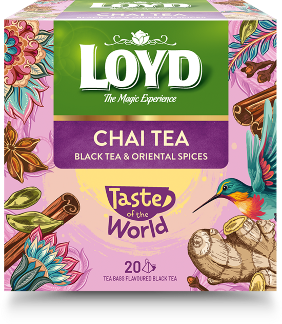 Aromatizēta melnā tēja LOYD Pyramids Chai ar kanēli, ingveru un kardamonu, 20 x 1,8g