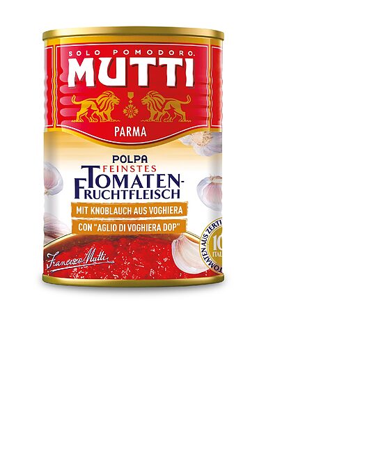 Tomāti, sasmalcināti MUTTI ar ķiplokiem, 400g
