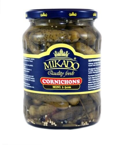 Kornišoni marinēti MIKADO, 1-3cm, 680g/380g