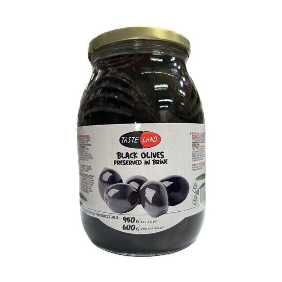 Melnās olīvas, lielas, ar kauliņiem TASTE LAND sālījumā, 950g/600g
