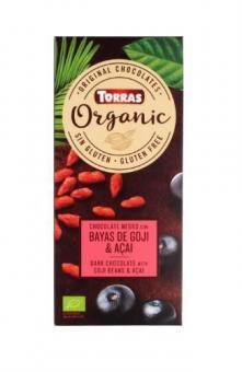 Ekoloģiskā tumšā šokolāde TORRAS ar godži un akai ogām, 100g