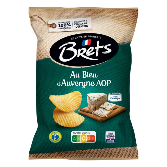 Kartupeļu čipsi BRETS, zilā siera garša, 125g