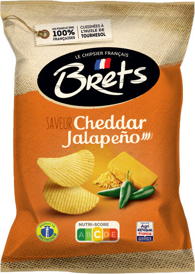 Kartupeļu čipsi BRETS, ar čedaras siera un halapenjo piparu garšu, 125g