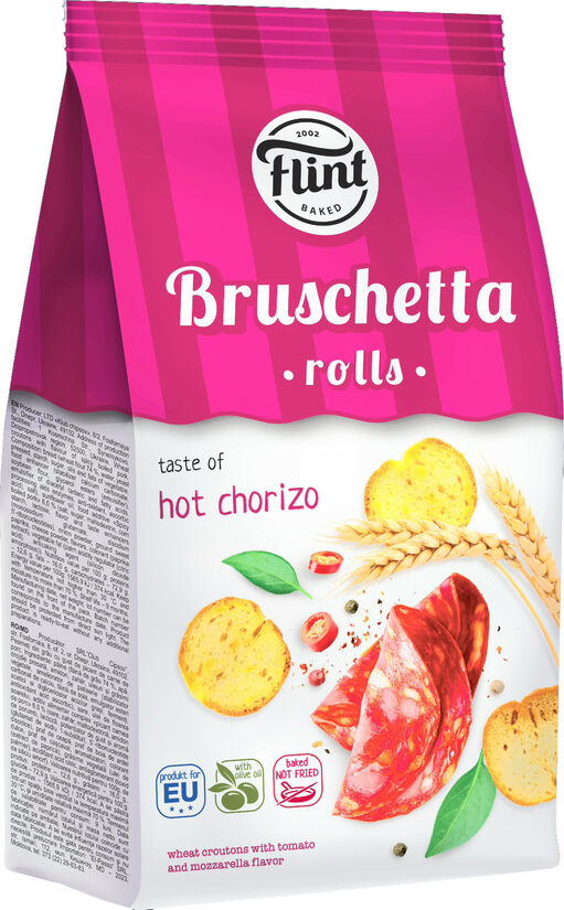 Sausmaizītes FLINT Bruschetta rolls, ar pikanto Chorizo garšu, 65g